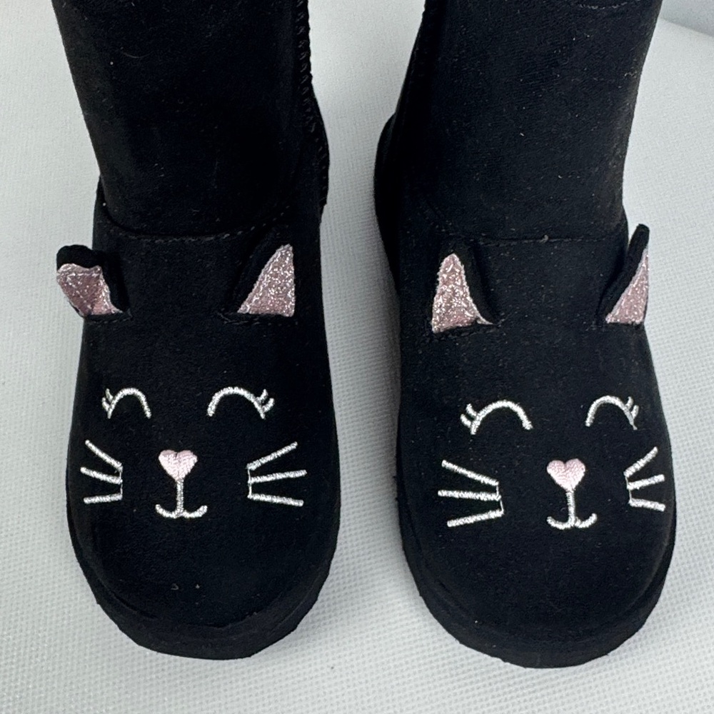 Wonder Nation Black Cat Kids pull on Boots with faux fur lining NWT 10 & 8 - Picture 2 of 6